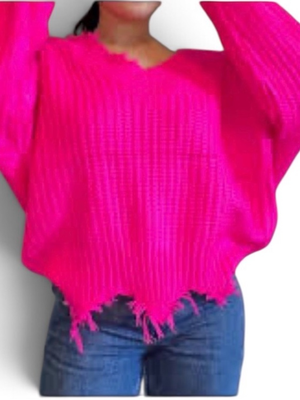 MAIN STRIP HOT PINK v neck sweater women’s size medium